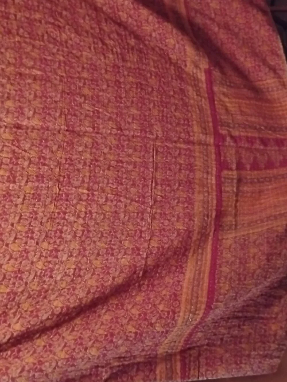 Kantha Quilt Tan Red 3 Layer Premium Soft Cotton Handmade In India New K185.